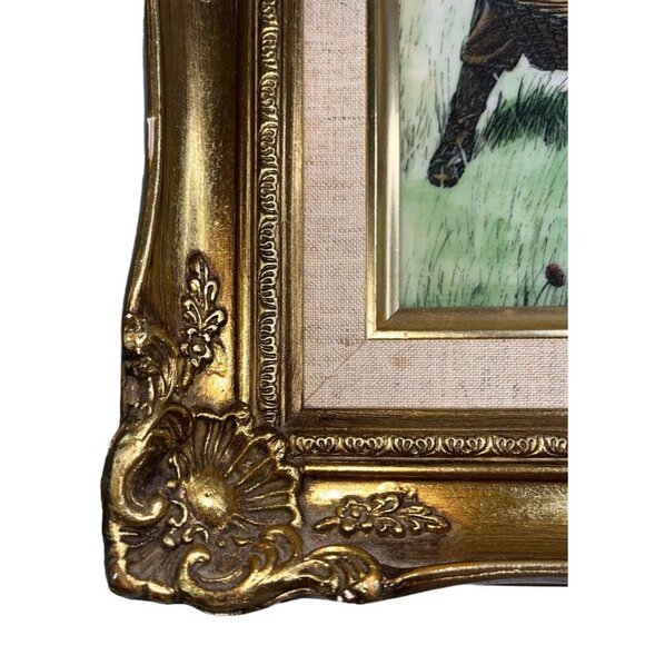 Ornate Framed Hand Painted MARVETTI Engraving Guild Signed Apple Picking Vtg - Picture 4 of 9